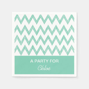 Trendy Pencil Mint Green Chevron Zigzags met naam Servetten