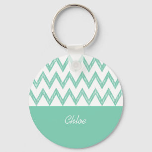 Trendy Pencil Mint Green Chevron Zigzags met naam Sleutelhanger