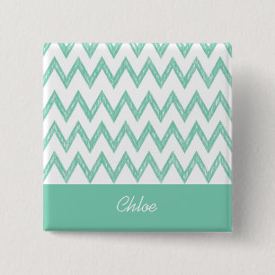 Trendy Pencil Mint Green Chevron Zigzags met naam Vierkante Button 5,1 Cm