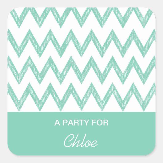 Trendy Pencil Mint Green Chevron Zigzags met naam Vierkante Sticker (Voorkant)
