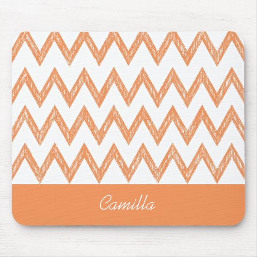 Trendy Pencil Oranje Chevron Zigzags met naam Muismat (Voorkant)