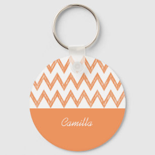 Trendy Pencil Oranje Chevron Zigzags met naam Sleutelhanger