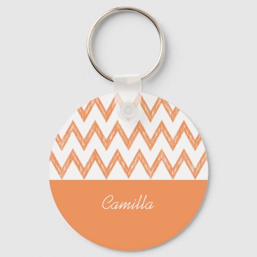 Trendy Pencil Oranje Chevron Zigzags met naam Sleutelhanger (Voorkant)