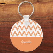 Trendy Pencil Oranje Chevron Zigzags met naam Sleutelhanger (Voorkant)
