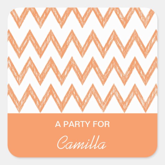 Trendy Pencil Oranje Chevron Zigzags met naam Vierkante Sticker (Voorkant)