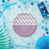 Trendy Pencil Paars Chevron Zigzags met naam Papieren Bordje (Feest)