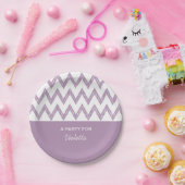 Trendy Pencil Paars Chevron Zigzags met naam Papieren Bordje (Feest)