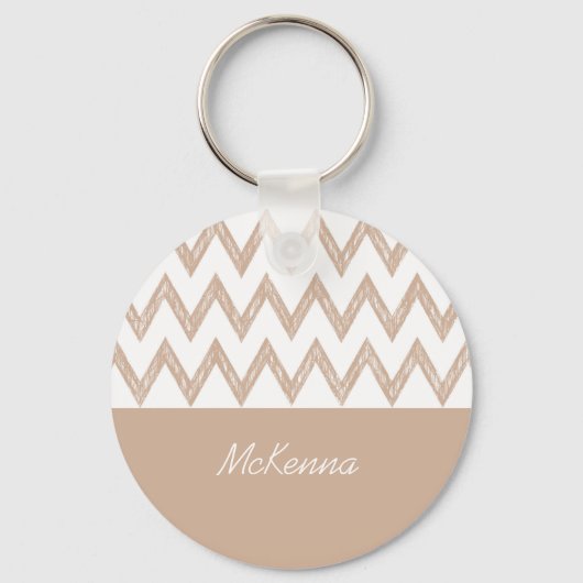 Trendy Pencil Tan Chevron Zigzags met naam Sleutelhanger (Voorkant)