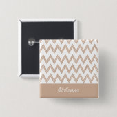 Trendy Pencil Tan Chevron Zigzags met naam Vierkante Button 5,1 Cm (Voorkant /achterkant)