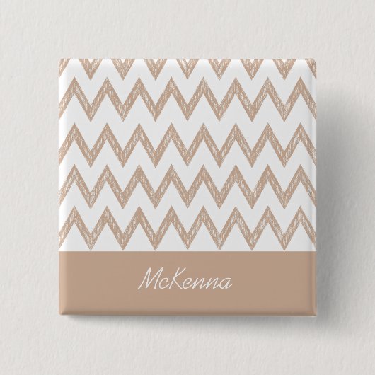 Trendy Pencil Tan Chevron Zigzags met naam Vierkante Button 5,1 Cm (Voorkant)