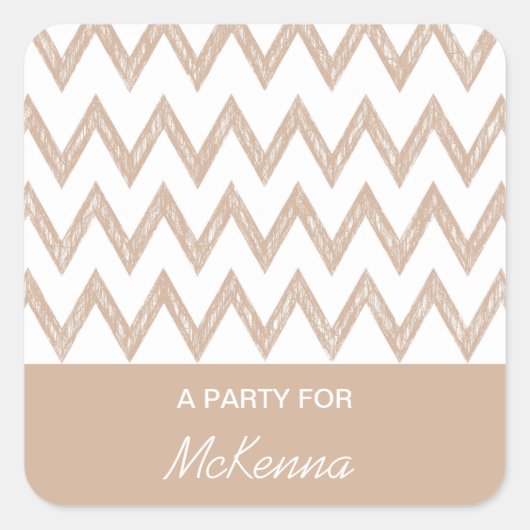 Trendy Pencil Tan Chevron Zigzags met naam Vierkante Sticker (Voorkant)