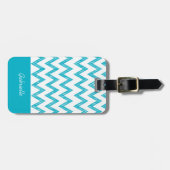Trendy Pencil Turquoise Chevron Zigzags met naam Bagagelabel (Voorkant horizontaal)