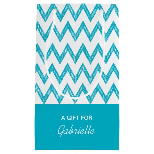 Trendy Pencil Turquoise Chevron Zigzags met naam Klein Cadeauzakje (Voorkant)