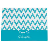 Trendy Pencil Turquoise Chevron Zigzags met naam Large Cadeautasje (Voorkant)