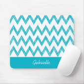Trendy Pencil Turquoise Chevron Zigzags met naam Muismat (Met muis)