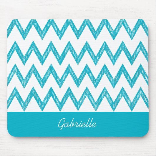 Trendy Pencil Turquoise Chevron Zigzags met naam Muismat (Voorkant)