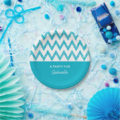 Trendy Pencil Turquoise Chevron Zigzags met naam Papieren Bordje (Feest)