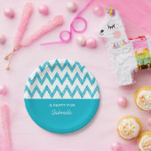 Trendy Pencil Turquoise Chevron Zigzags met naam Papieren Bordje (Feest)