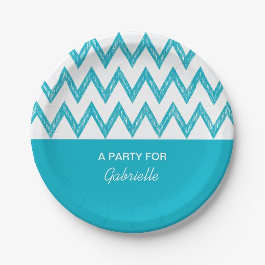 Trendy Pencil Turquoise Chevron Zigzags met naam Papieren Bordje (Voorkant)