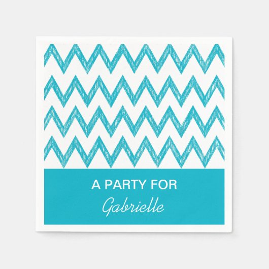 Trendy Pencil Turquoise Chevron Zigzags met naam Servetten (Voorkant)