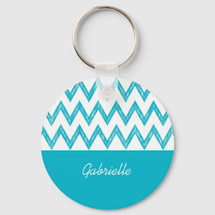 Trendy Pencil Turquoise Chevron Zigzags met naam Sleutelhanger