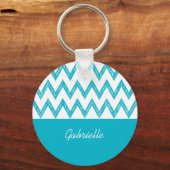 Trendy Pencil Turquoise Chevron Zigzags met naam Sleutelhanger (Voorkant)