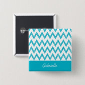 Trendy Pencil Turquoise Chevron Zigzags met naam Vierkante Button 5,1 Cm (Voorkant /achterkant)