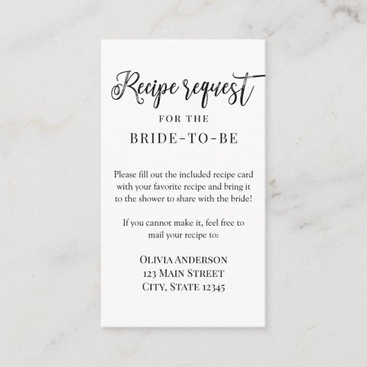 Trendy-penseelscript Recipe Request Enclosure Card Informatiekaartje (Voorkant)