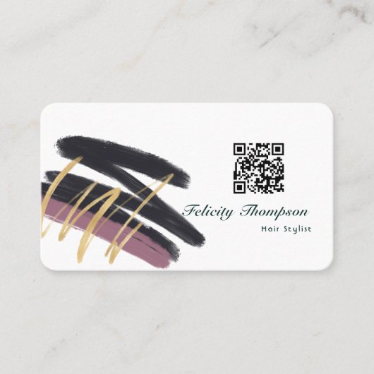 Trendy penseelstreken collage QR-code Visitekaartje (Voorkant)