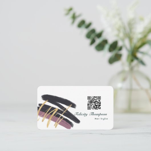 Trendy penseelstreken collage QR-code Visitekaartje (Staand voorkant)