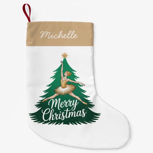 Trendy Personalized Ballerina Christmas Tree Gold Kleine Kerstsok (Voorkant)