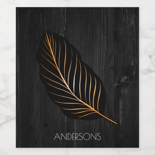 Trendy Personalized Black Wood Gold Foil Leaf Wijn Etiket (Enkel label)