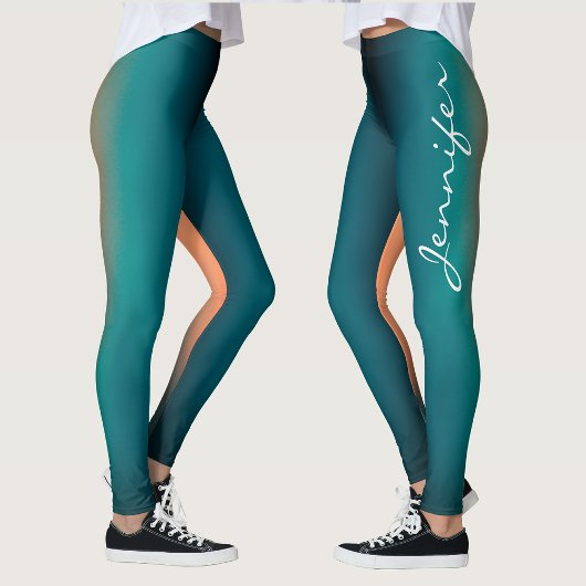 Trendy Personalized Dark Blauwgroen aan Oranje gra Leggings