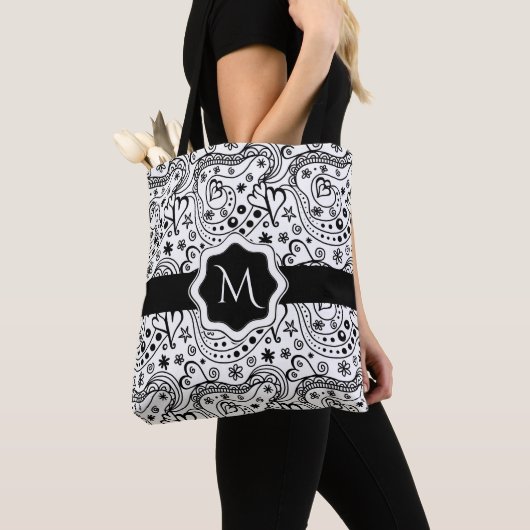 Trendy Personalized Hearts and Love Doodle Pattern Tote Bag (Dichtbij)