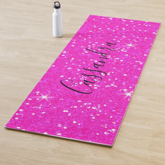 Trendy Personalized Hot Pink Glitter Yogamat (In situ)
