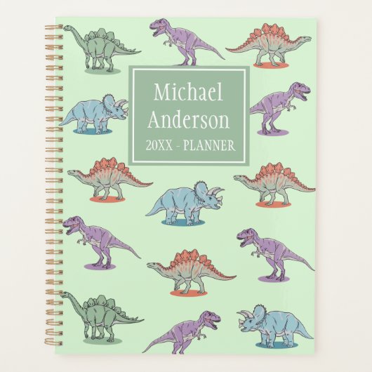 Trendy Persoonlijk waterverf dinosauruspatroon P Planner (Voorkant)