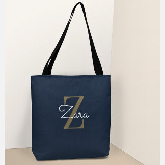 Trendy Persoonlijke Navy Monogram Aangepaste Naam Tote Bag