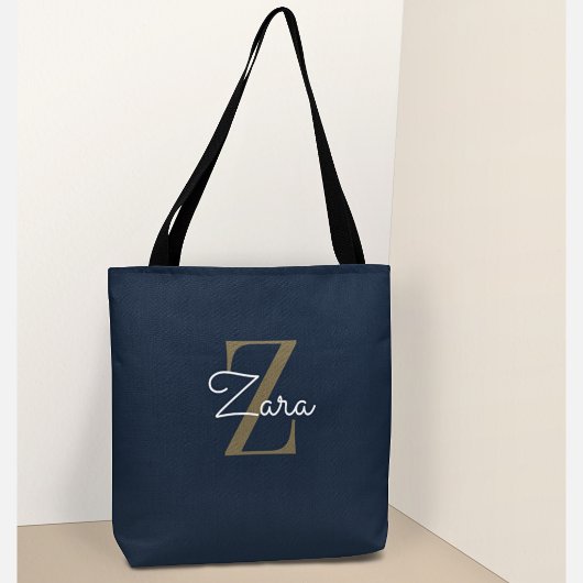 Trendy Persoonlijke Navy Monogram Aangepaste Naam Tote Bag