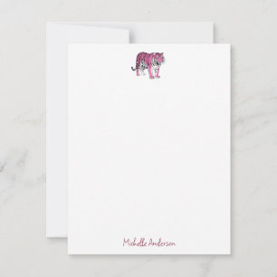 Trendy Persoonlijke Roze Tijger Briefpapier  Notitiekaartje