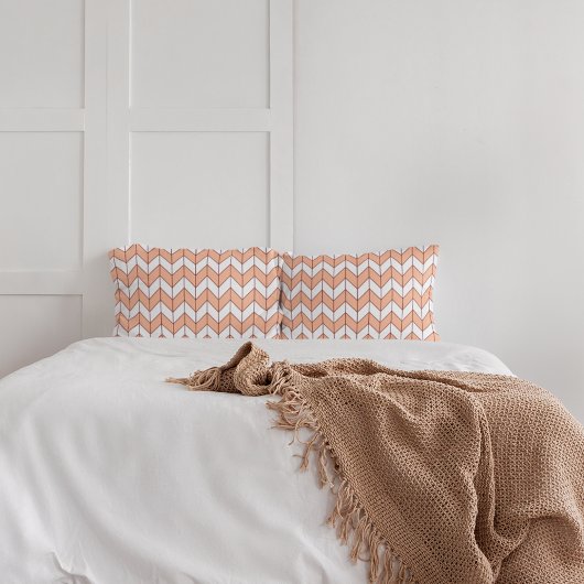 Trendy Perzik Burgundy Visgraat Chevron Patroon Kussensloop