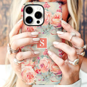 Trendy Perzik Rozen Monogram Bloemen Case-Mate iPhone Case