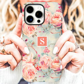 Trendy Perzik Rozen Monogram Bloemen Case-Mate iPhone Case