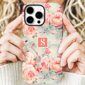 Trendy Perzik Rozen Monogram Bloemen Case-Mate iPhone Case