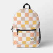 Trendy Perzik Schachbrett Monogram Initialen Bedrukte Rugzak (Voorkant)