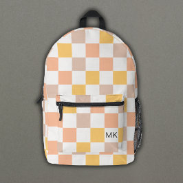 Trendy Perzik Schachbrett Monogram Initialen Bedrukte Rugzak
