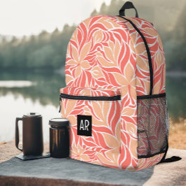 Trendy Perzik Sinaasappel Modern Bloemmotief Bedrukte Rugzak