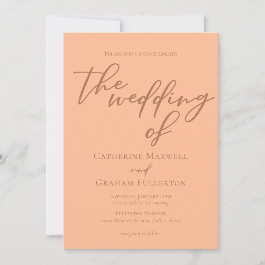 Trendy perzik typografie zomer bruiloft kaart (Voorkant)