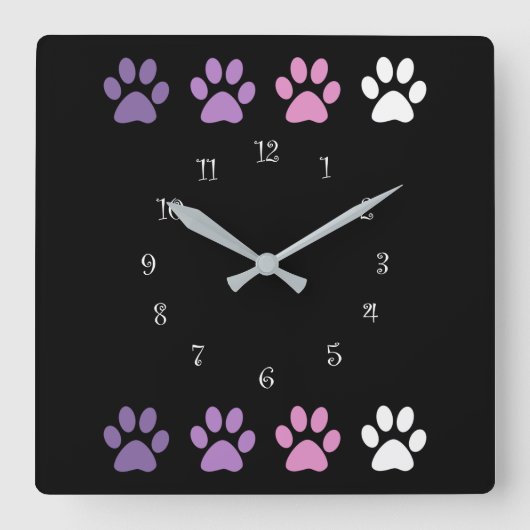 Trendy Pet Dog Paws Wall Clocks Vierkante Klok (Voorkant)