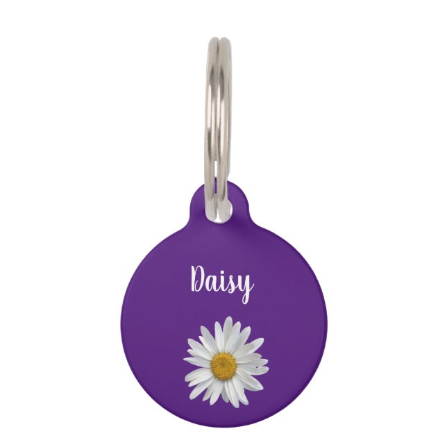 Trendy Pet White Daisy Cute Paars Huisdierpenning (Voorkant)