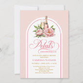 Trendy petals and prosecco blush and gold invite kaart (Voorkant)